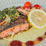 Picture of Grilled Salmon with Mashed Peas